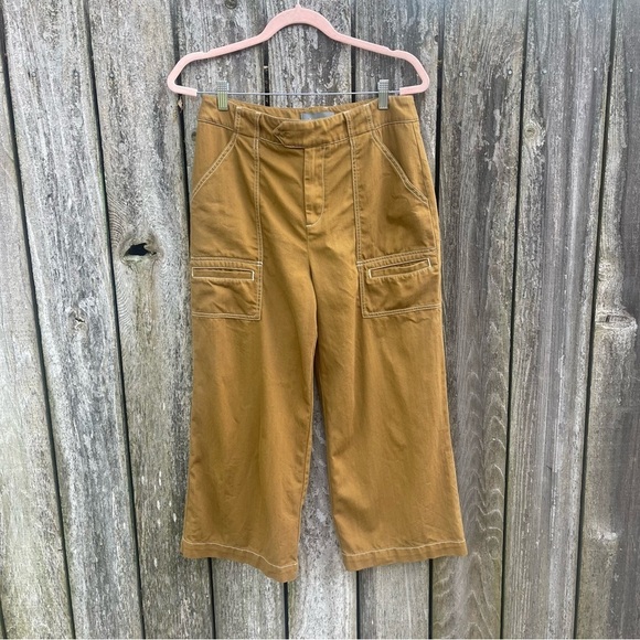 Anthropologie / Porter Wide Leg Cropped Pants / Spicy Mustard Brown / Size 10 - Picture 2 of 9